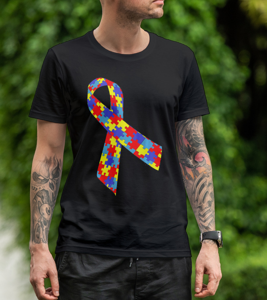 Autism Awareness Puzzle Piece Ribbon Multicolor T-Shirt