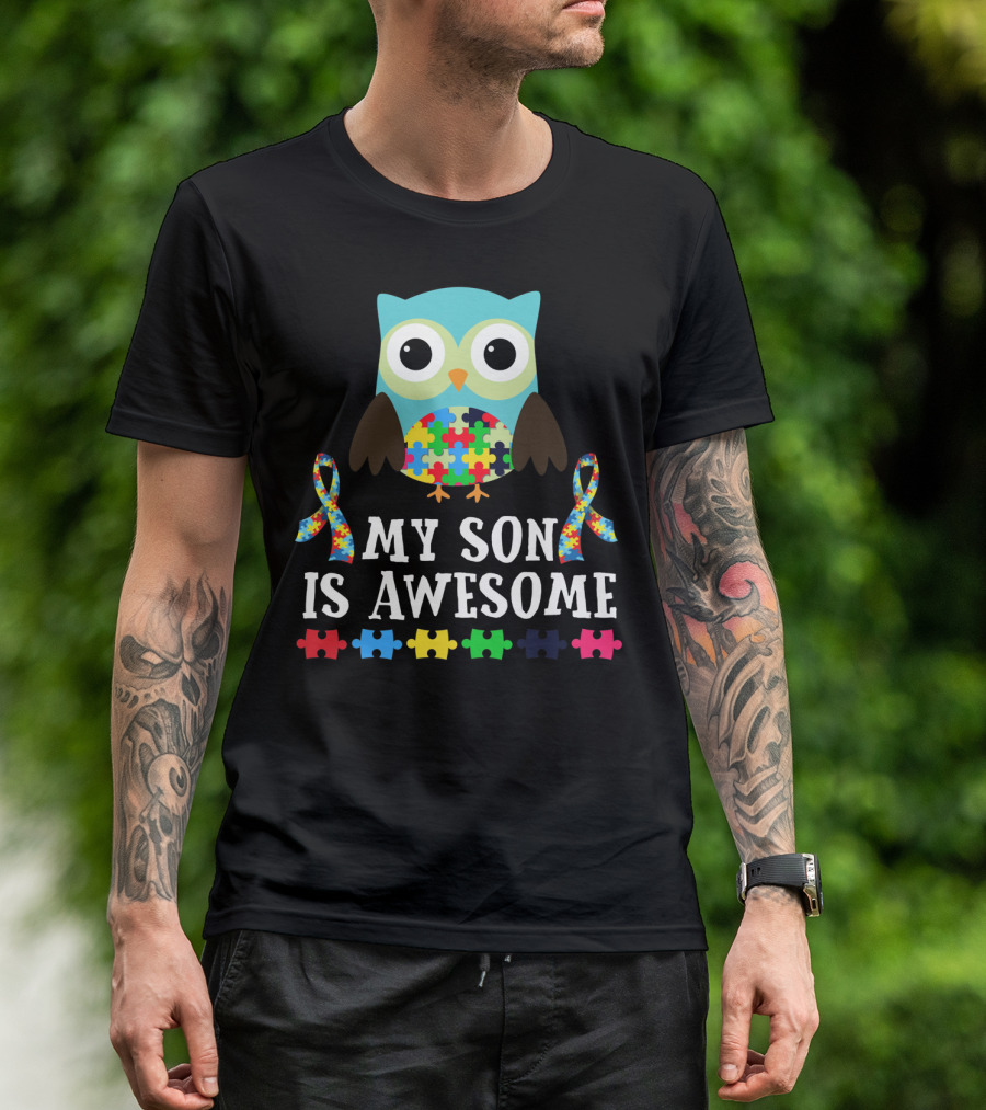 My Son Is Awesome Autism Awareness Puzzle Owl T-Shirt