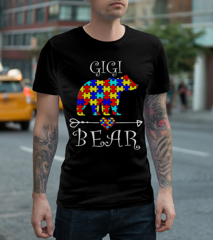 Gigi Bear Puzzle Arrow Heart Autism Awareness T-Shirt