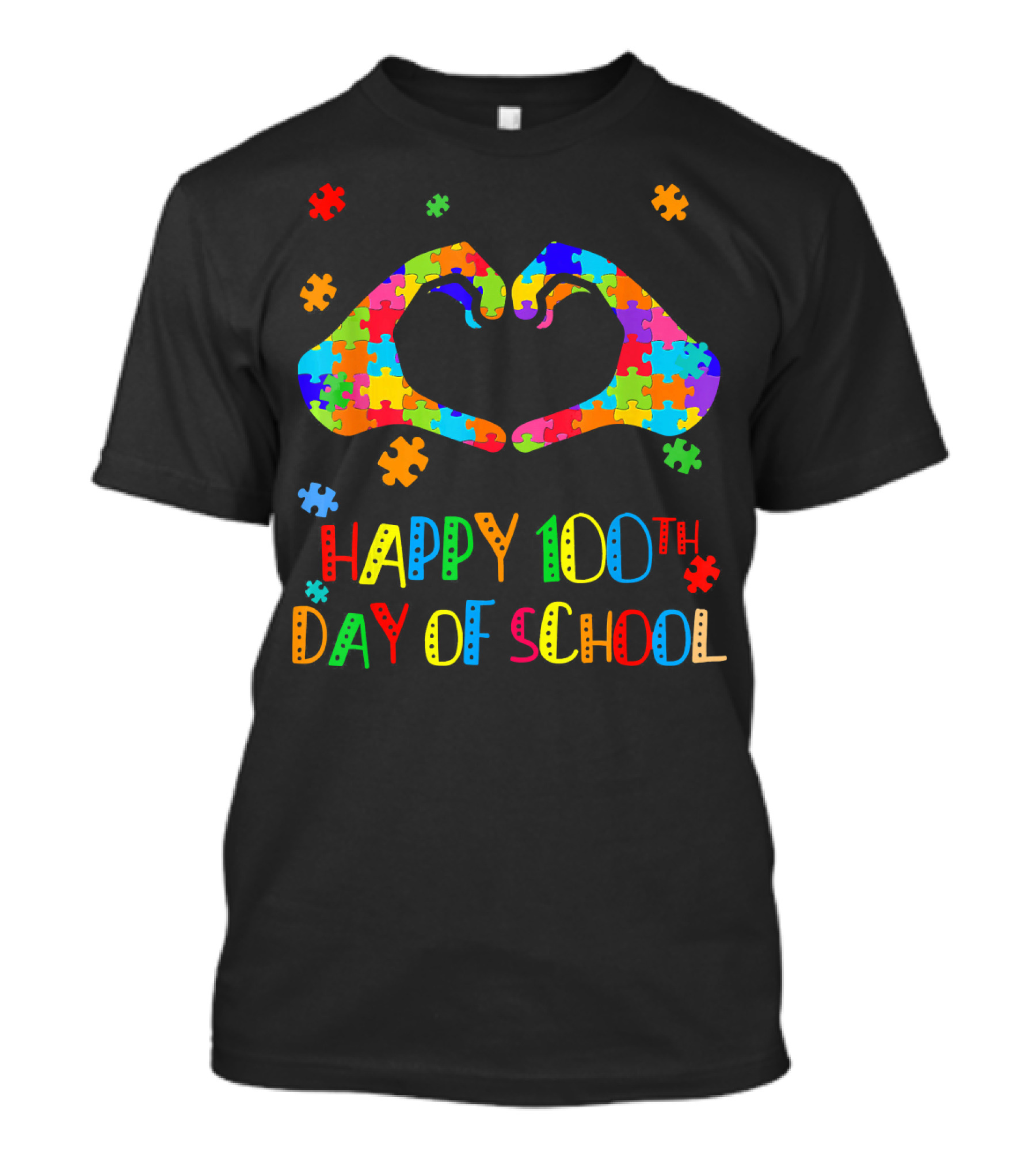 Happy 100th Day Of School Autism Heart Puzzle Teacher T-Shirt