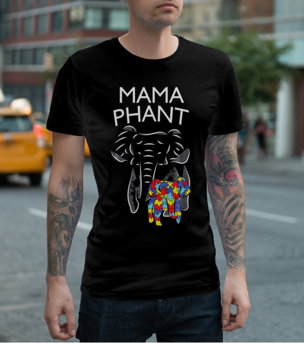 Mama Phant Autism Awareness Puzzle Elephant T-Shirt