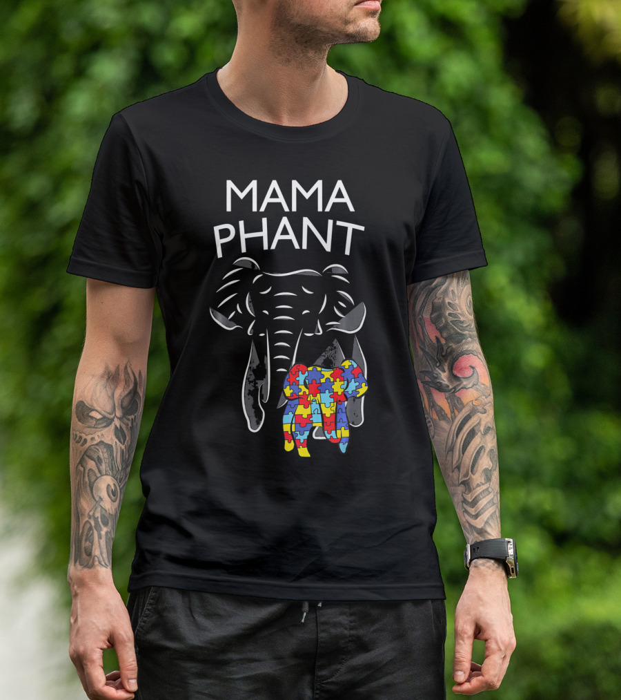 Mama Phant Autism Awareness Puzzle Elephant T-Shirt