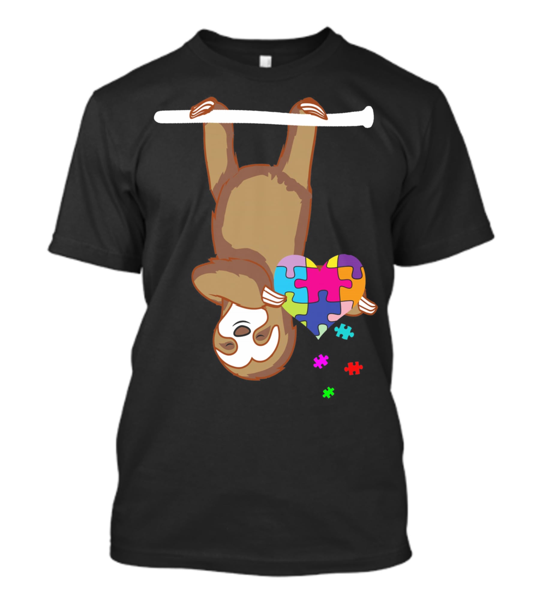Sloth Holding Puzzle Heart Autism Awareness T-Shirt