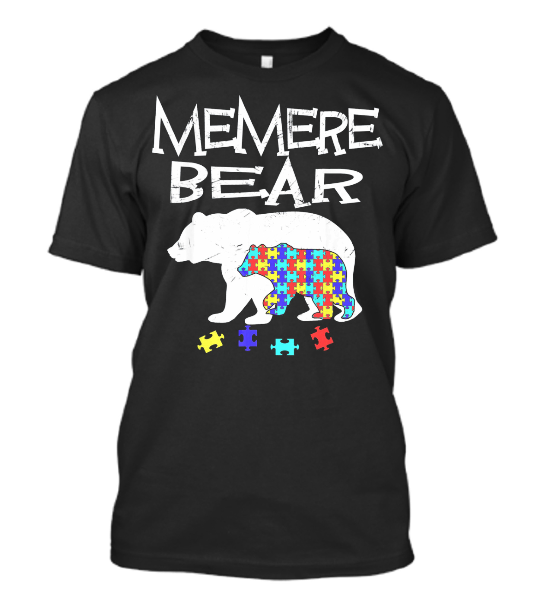 Memere Bear Autism Awareness Puzzle Pieces T-Shirt