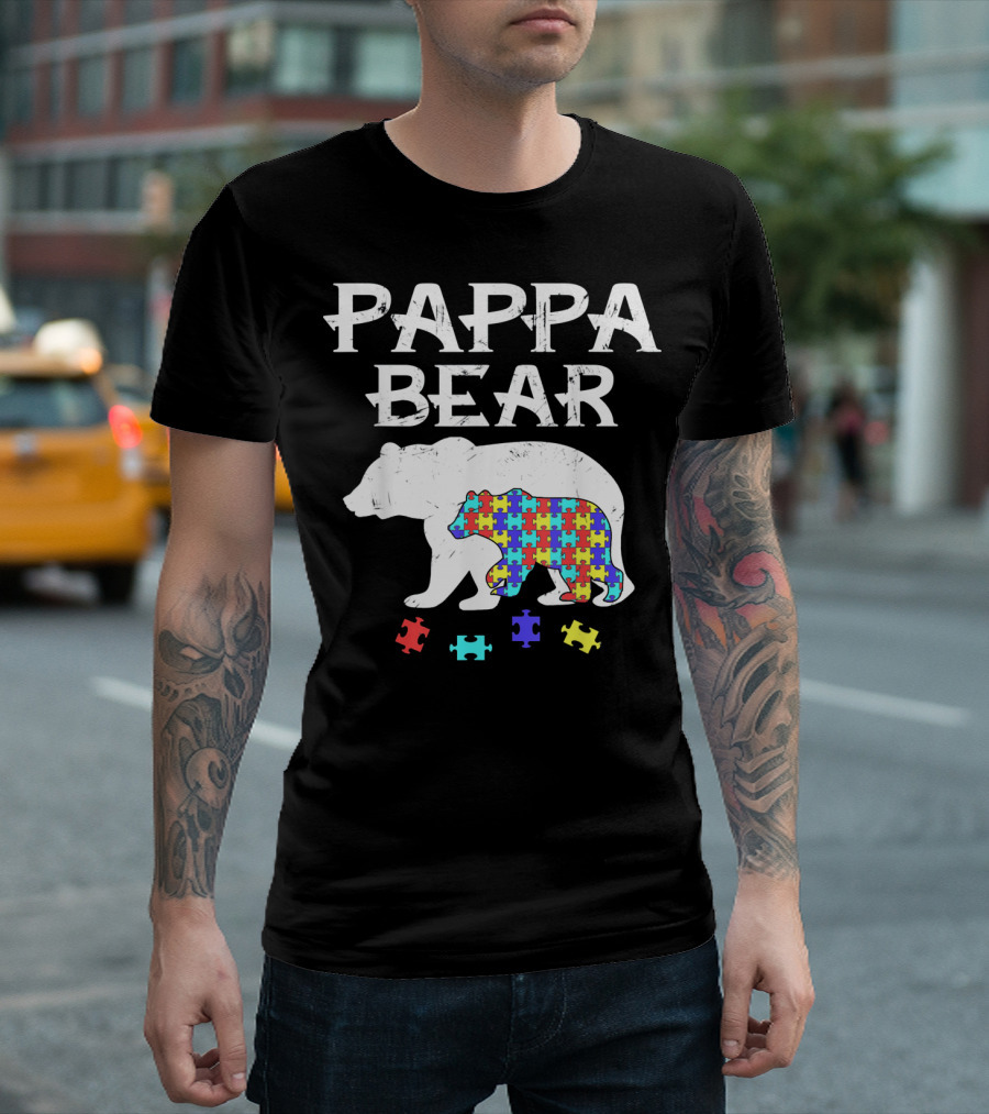 Pappa Bear Autism Awareness Puzzle Bear T-Shirt