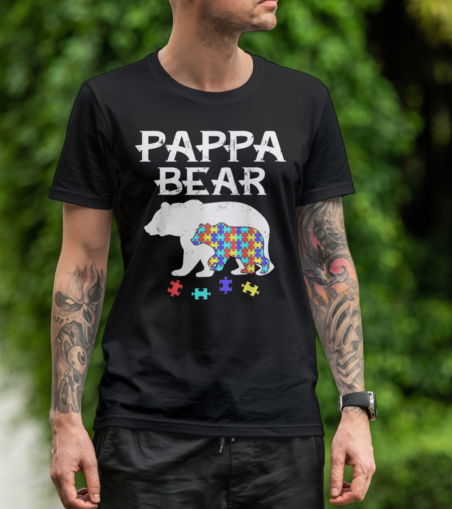 Pappa Bear Autism Awareness Puzzle Bear T-Shirt