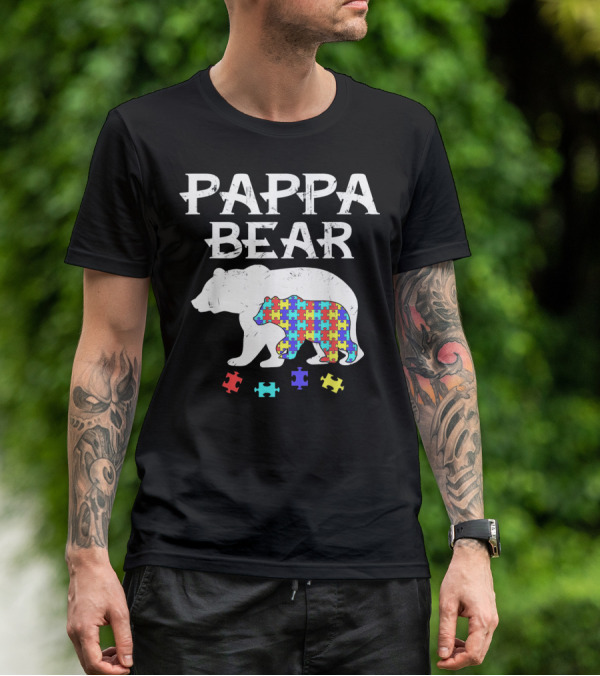 Pappa Bear Autism Awareness Puzzle Bear T-Shirt