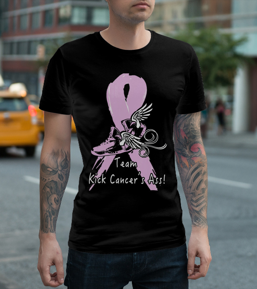 Team Kick Cancer's Ass Ribbon with Winged Sneakers T-Shirt