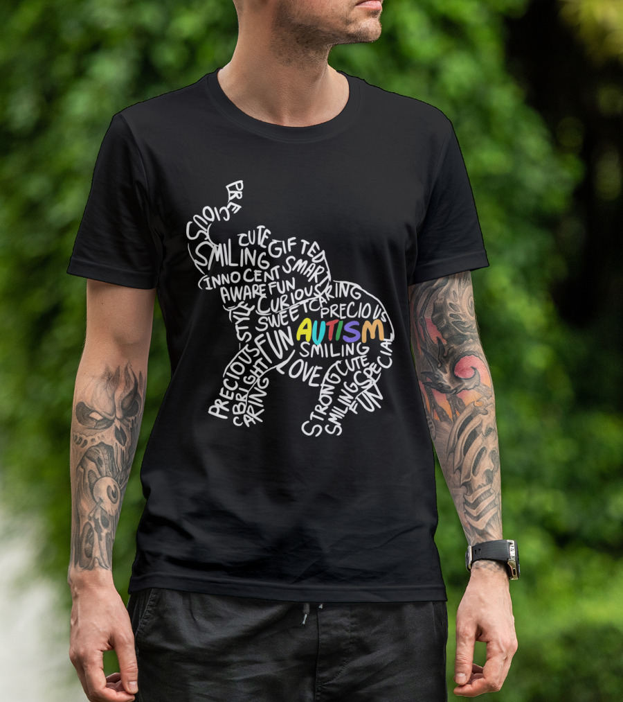 Autism Elephant Awareness Smiling Strong Gift Bright Curious Precious Fun T-Shirt