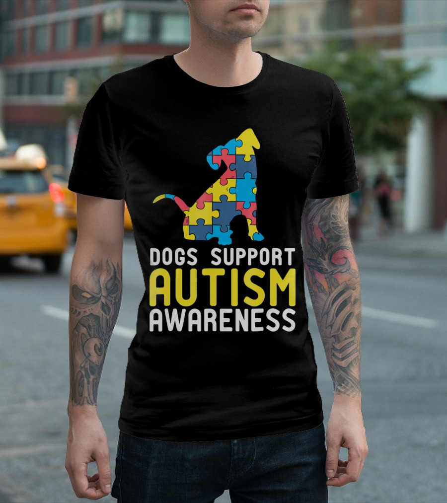 Dogs Support Autism Awareness Novelty Autism Dog Lover Awareness T-Shirt