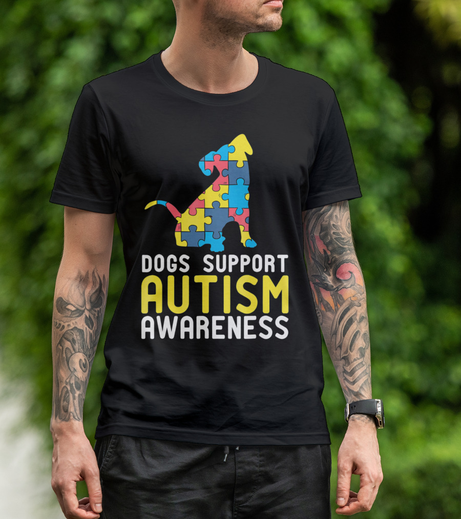 Dogs Support Autism Awareness Novelty Autism Dog Lover Awareness T-Shirt