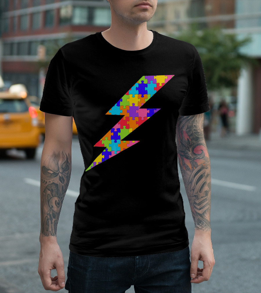 Lightning Bolt Puzzle Piece Autism Awareness Superhero T-Shirt