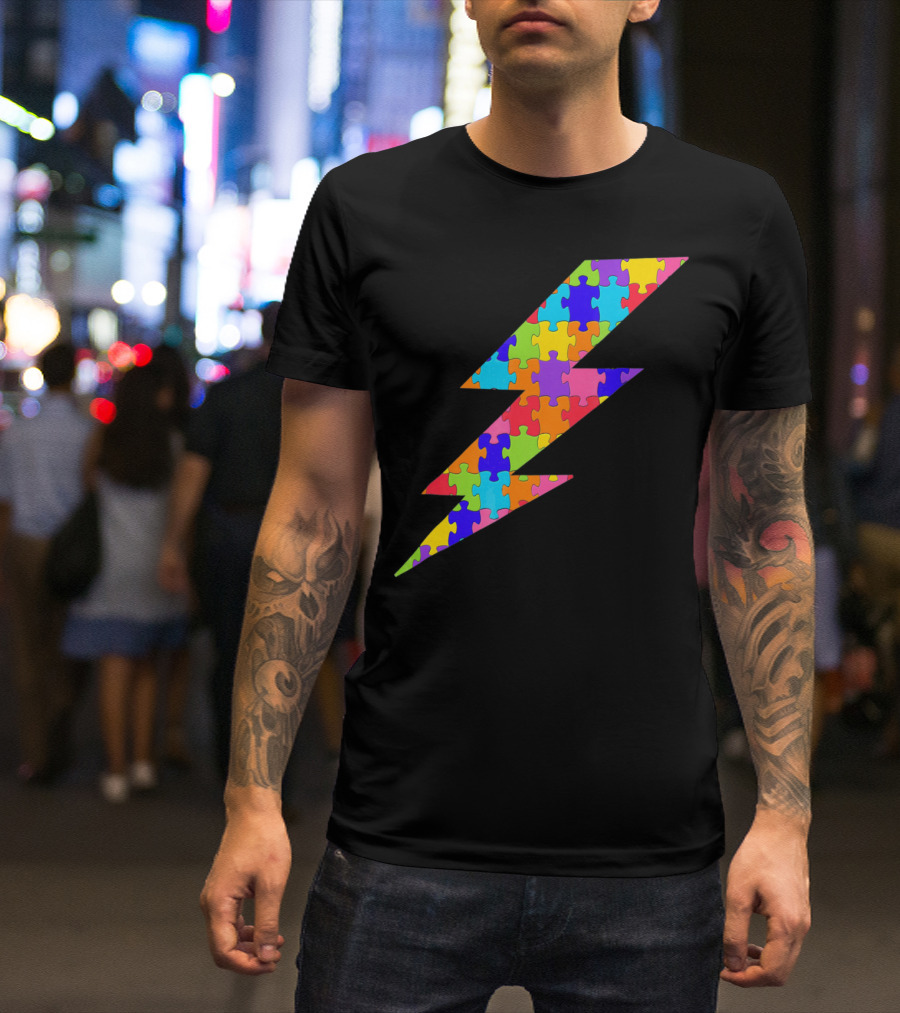 Lightning Bolt Puzzle Piece Autism Awareness Superhero T-Shirt