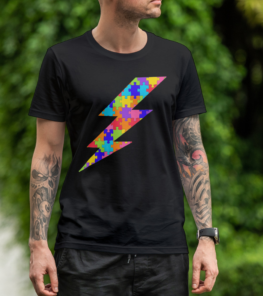 Lightning Bolt Puzzle Piece Autism Awareness Superhero T-Shirt
