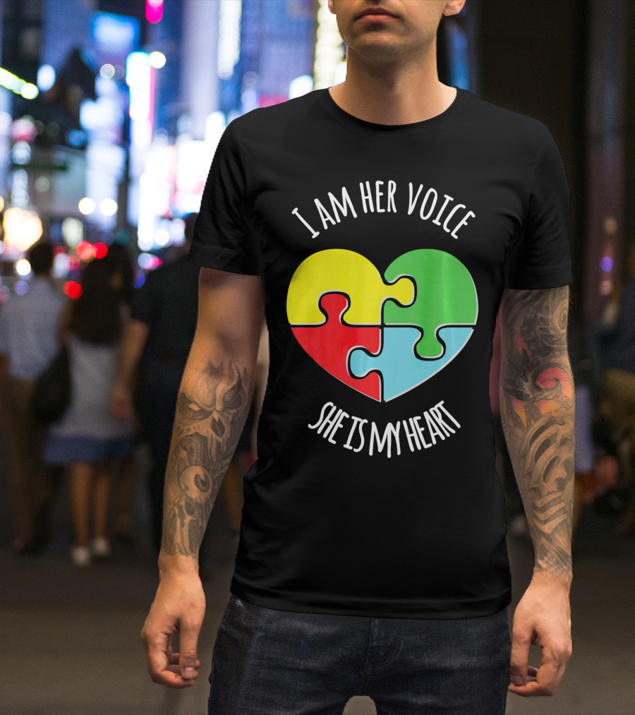 I Am Her Voice Autism Awareness She Is My Heart Puzzle Piece T-Shirt