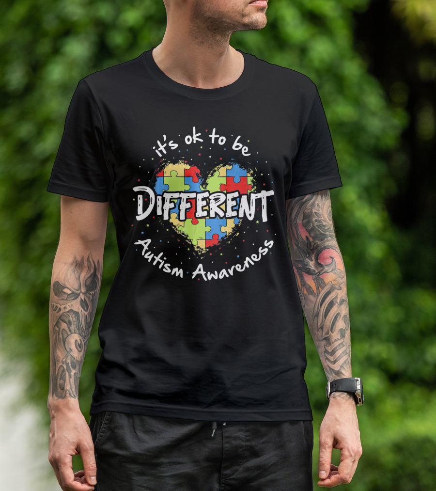 It's Ok To Be Different Autism Awareness Puzzle Heart T-Shirt
