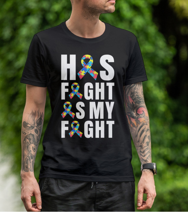 His Fight Is My Fight Autism Awareness Puzzle T-Shirt