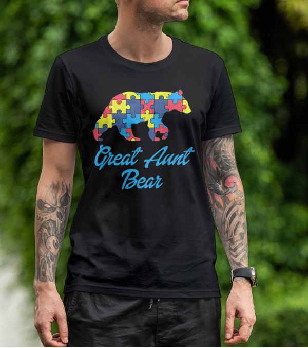 Great Aunt Bear Autism Awareness Puzzle T-Shirt