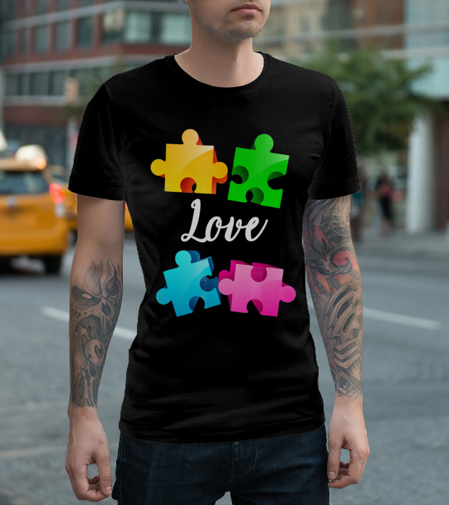 Autism Awareness Love with Colorful Puzzle Pieces T-Shirt