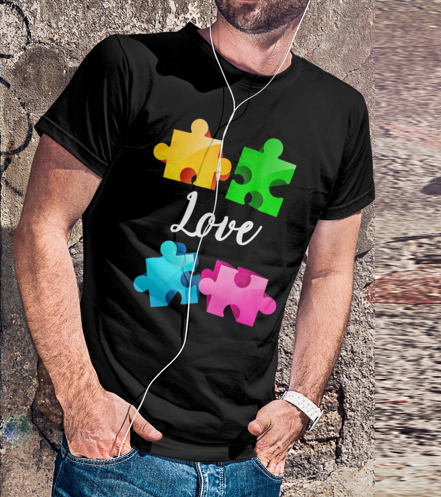 Autism Awareness Love With Colorful Puzzle Pieces T-Shirt