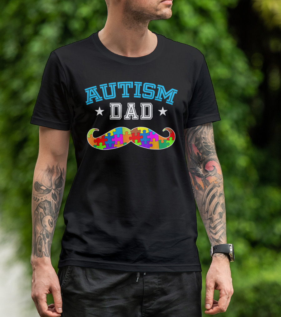 AUTISM DAD PUZZLE MUSTACHE AUTISM AWARENESS DAD T-Shirt
