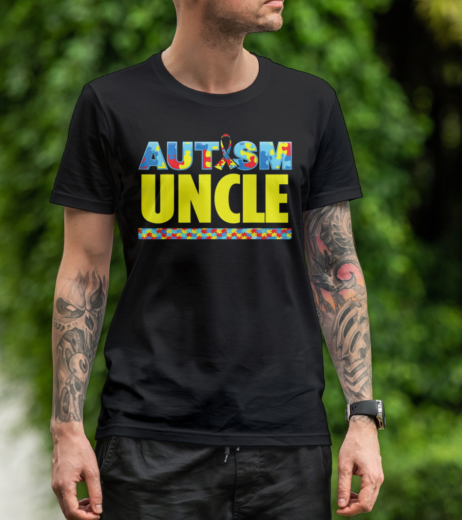 Autism Uncle Puzzle Ribbon Awareness Support T-Shirt
