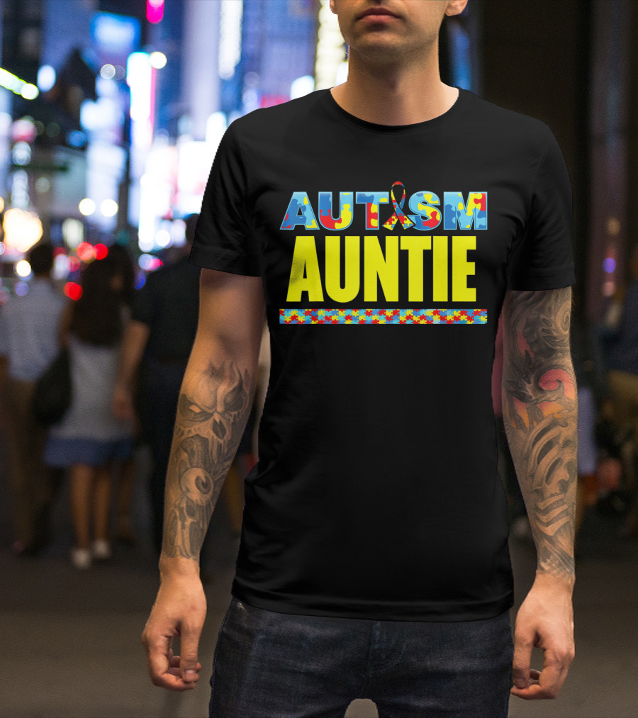 Autism Auntie Puzzle Ribbon Awareness Support T-Shirt