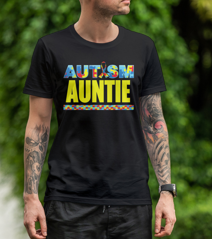 Autism Auntie Puzzle Ribbon Awareness Support T-Shirt