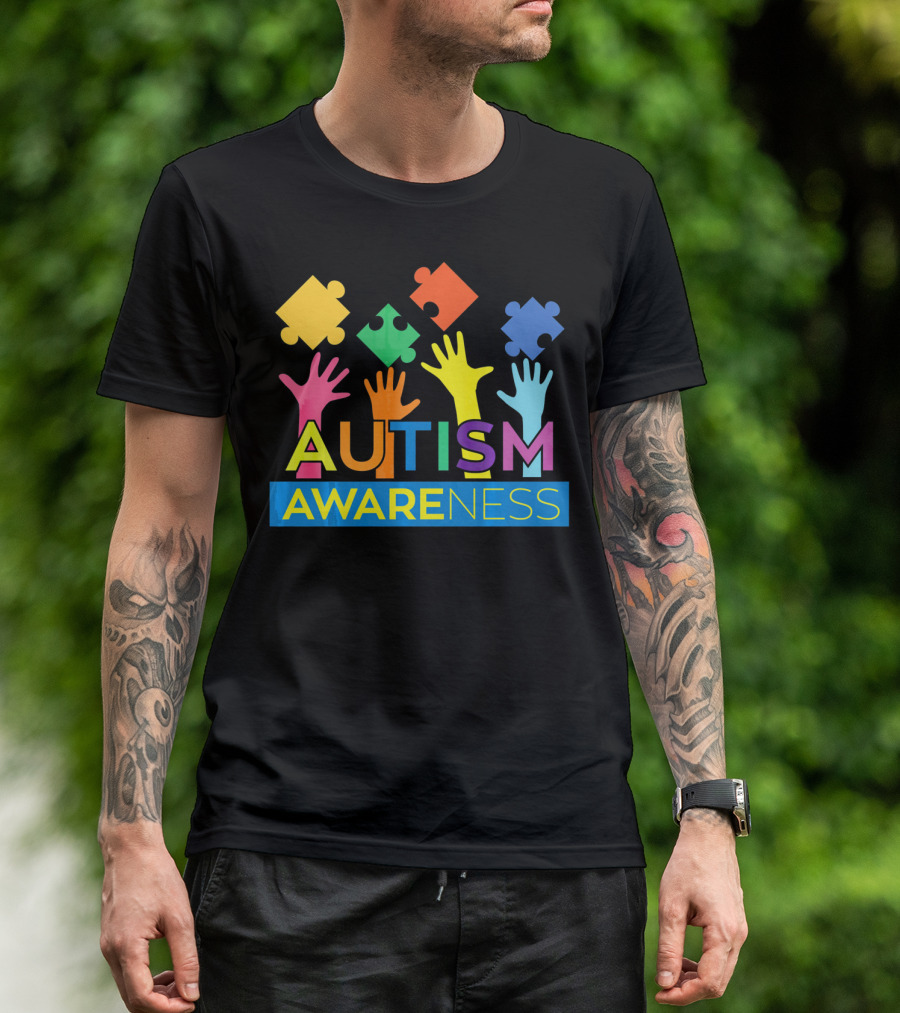 Autism Awareness Colorful Puzzle Hands T-Shirt