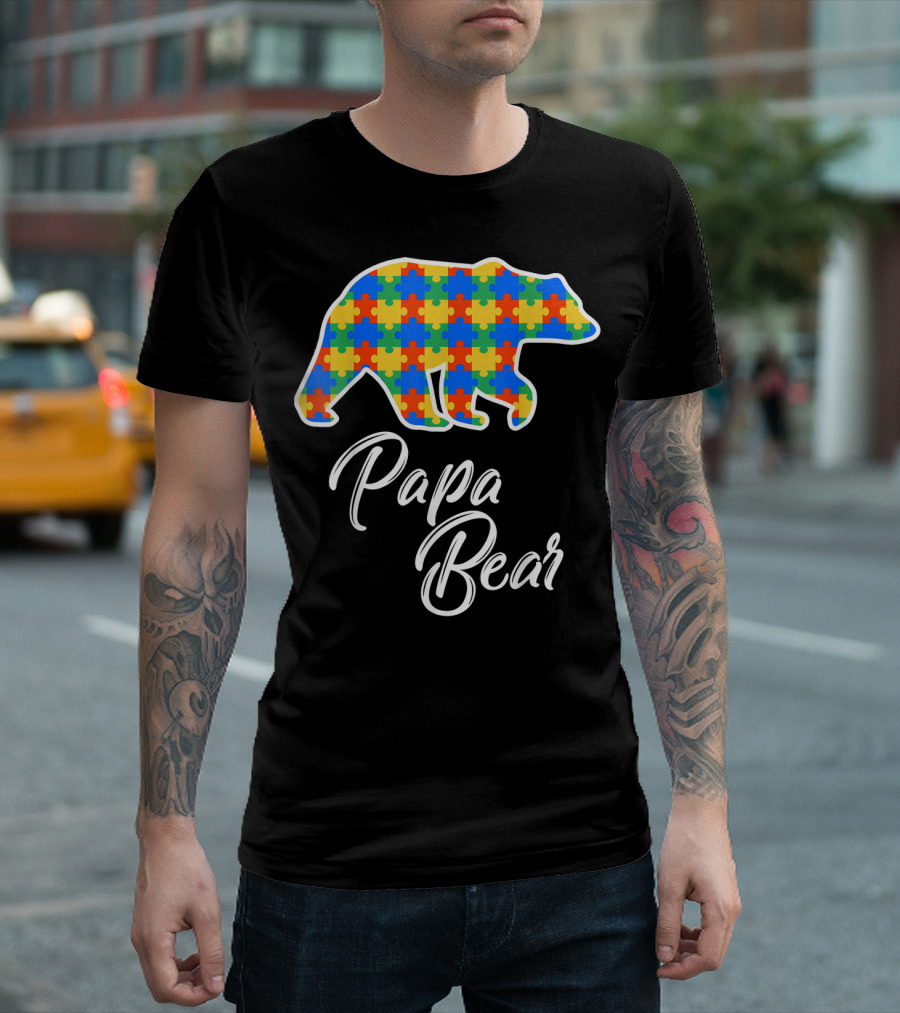 Papa Bear Autism Puzzle Awareness T-Shirt