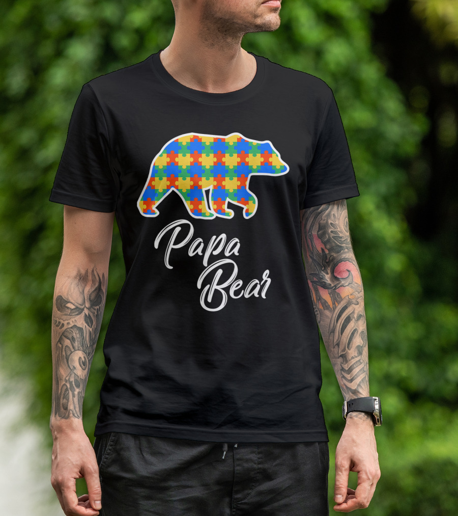 Papa Bear Autism Puzzle Awareness T-Shirt