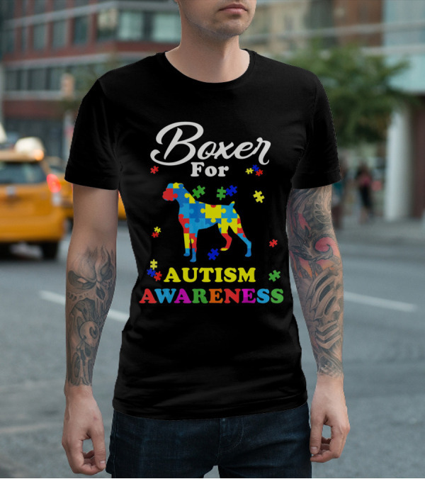Boxer Dog In Autism Awareness Puzzle T-Shirt