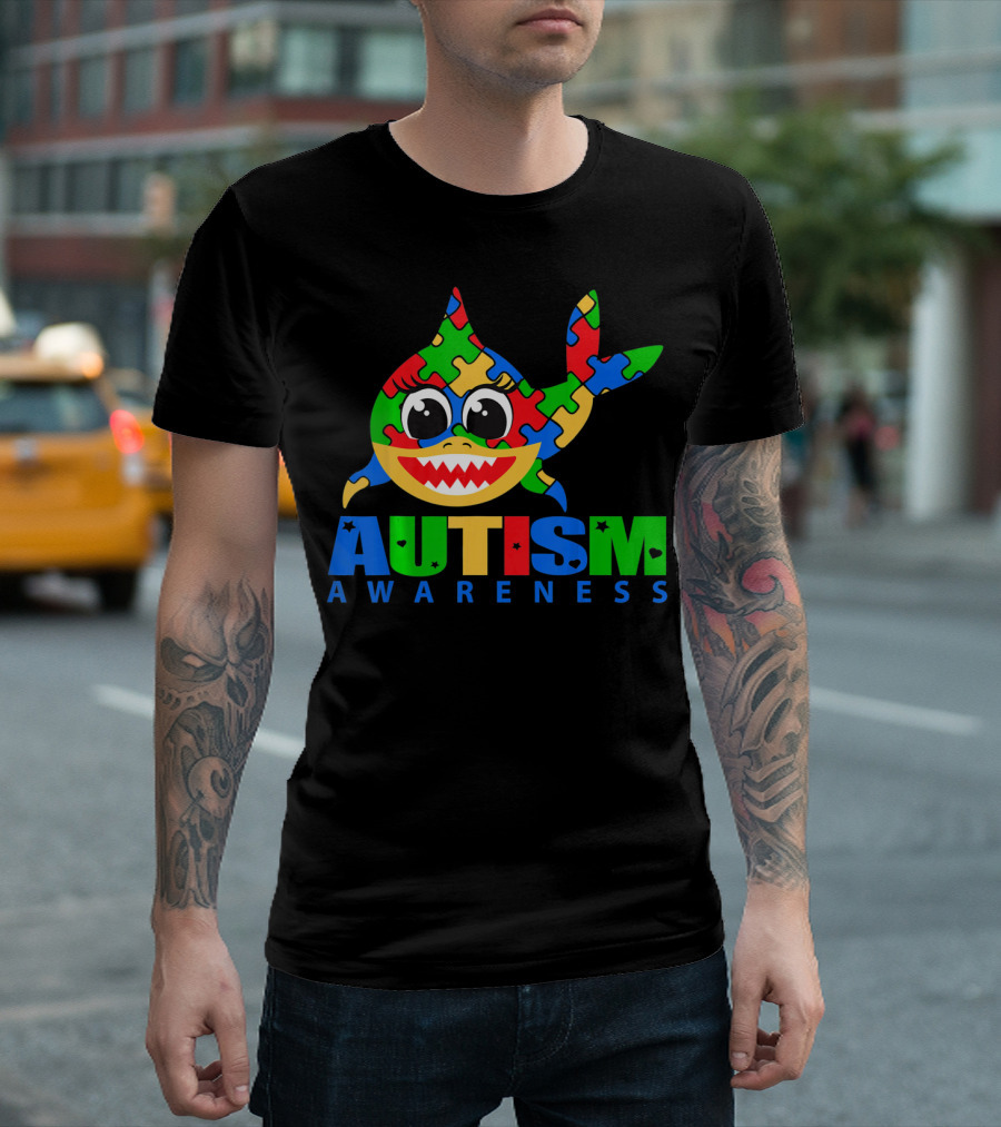 Autism Awareness Colorful Puzzle Shark T-Shirt