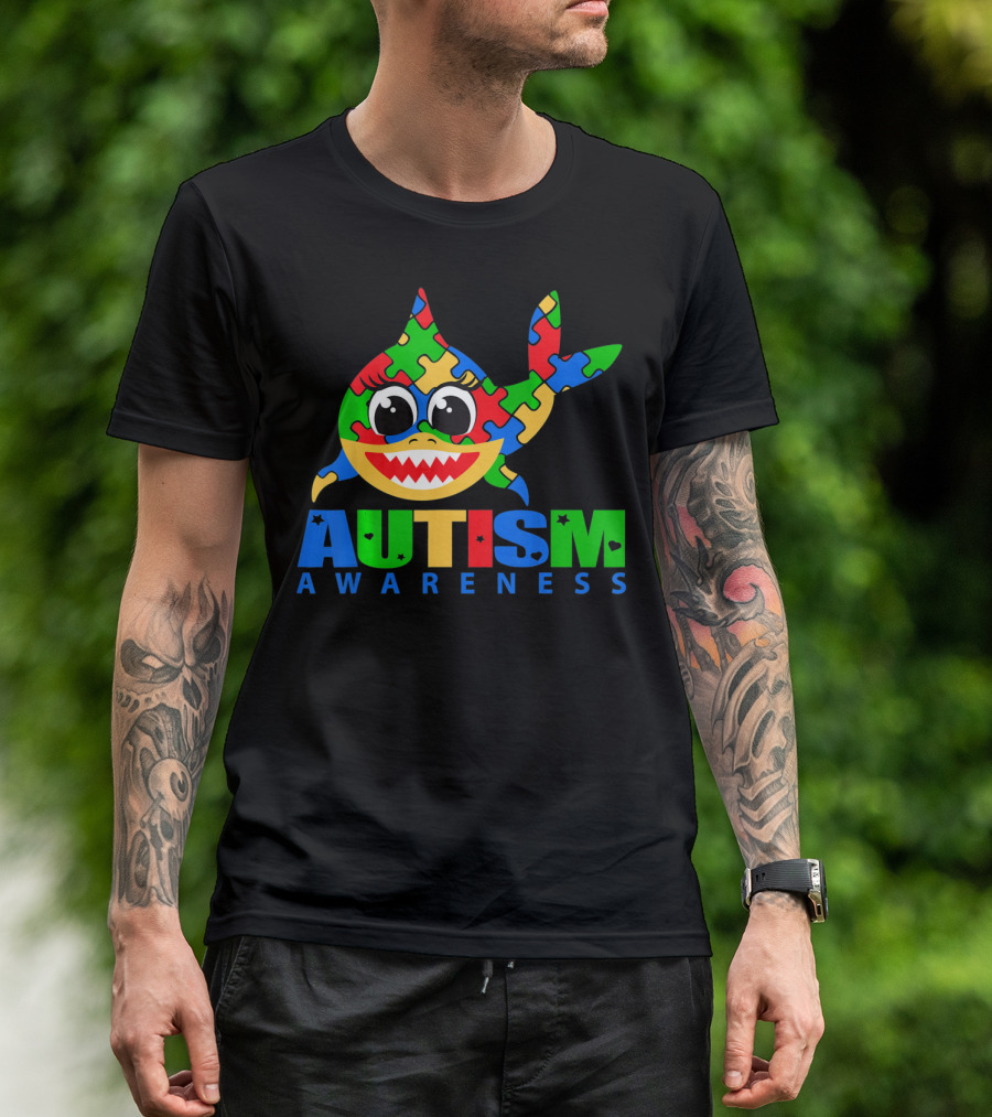 Autism Awareness Colorful Puzzle Shark T-Shirt