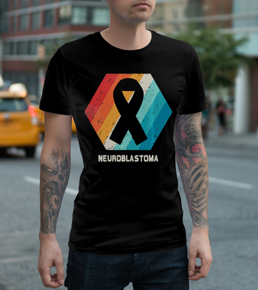 Neuroblastoma Awareness Ribbon Retro Hexagon T-Shirt