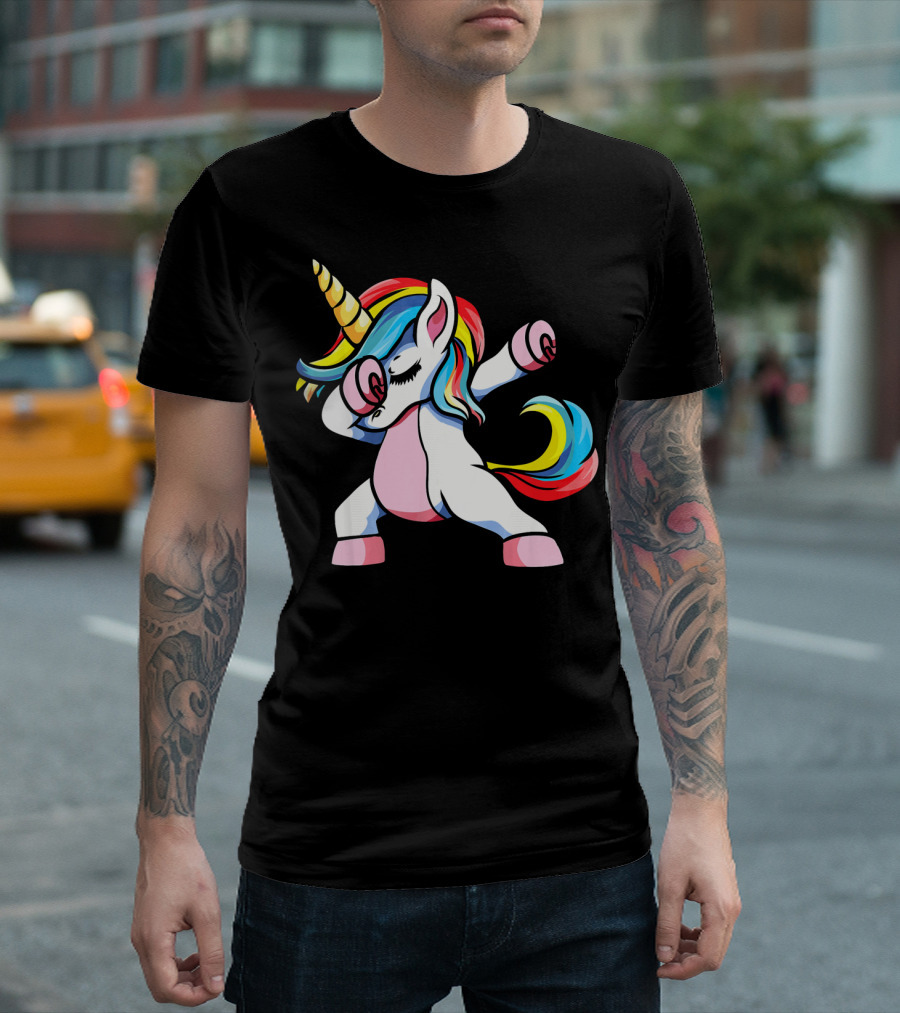Autism Awareness Dabbing Unicorn Rainbow Mane T-Shirt