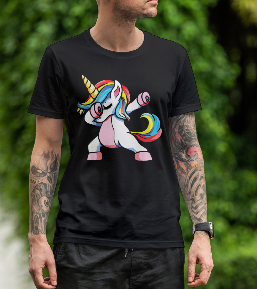 Autism Awareness Dabbing Unicorn Rainbow Mane T-Shirt