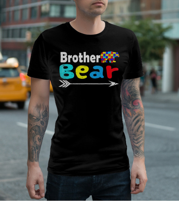 Brother Bear Family Autism Awareness Puzzle Arrow T-Shirt
