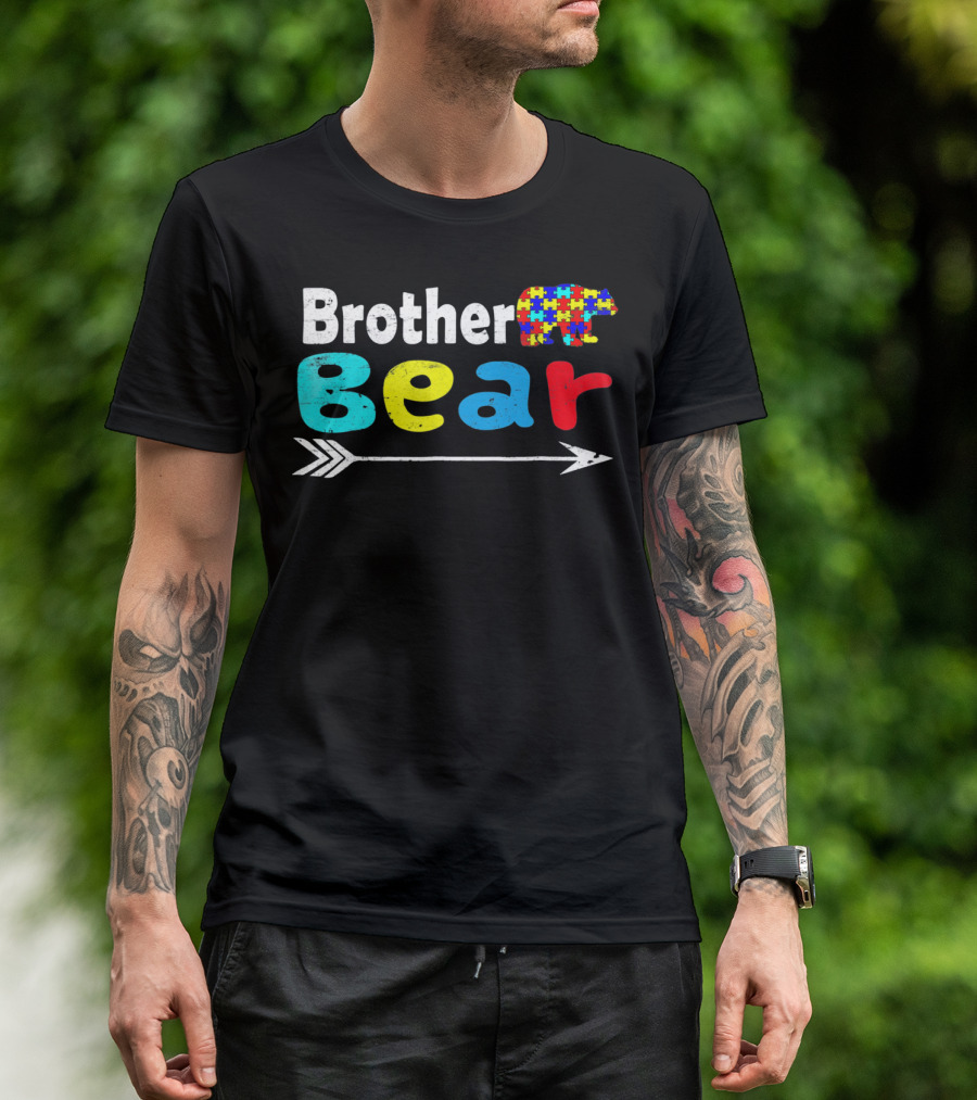 Brother Bear Family Autism Awareness Puzzle Arrow T-Shirt