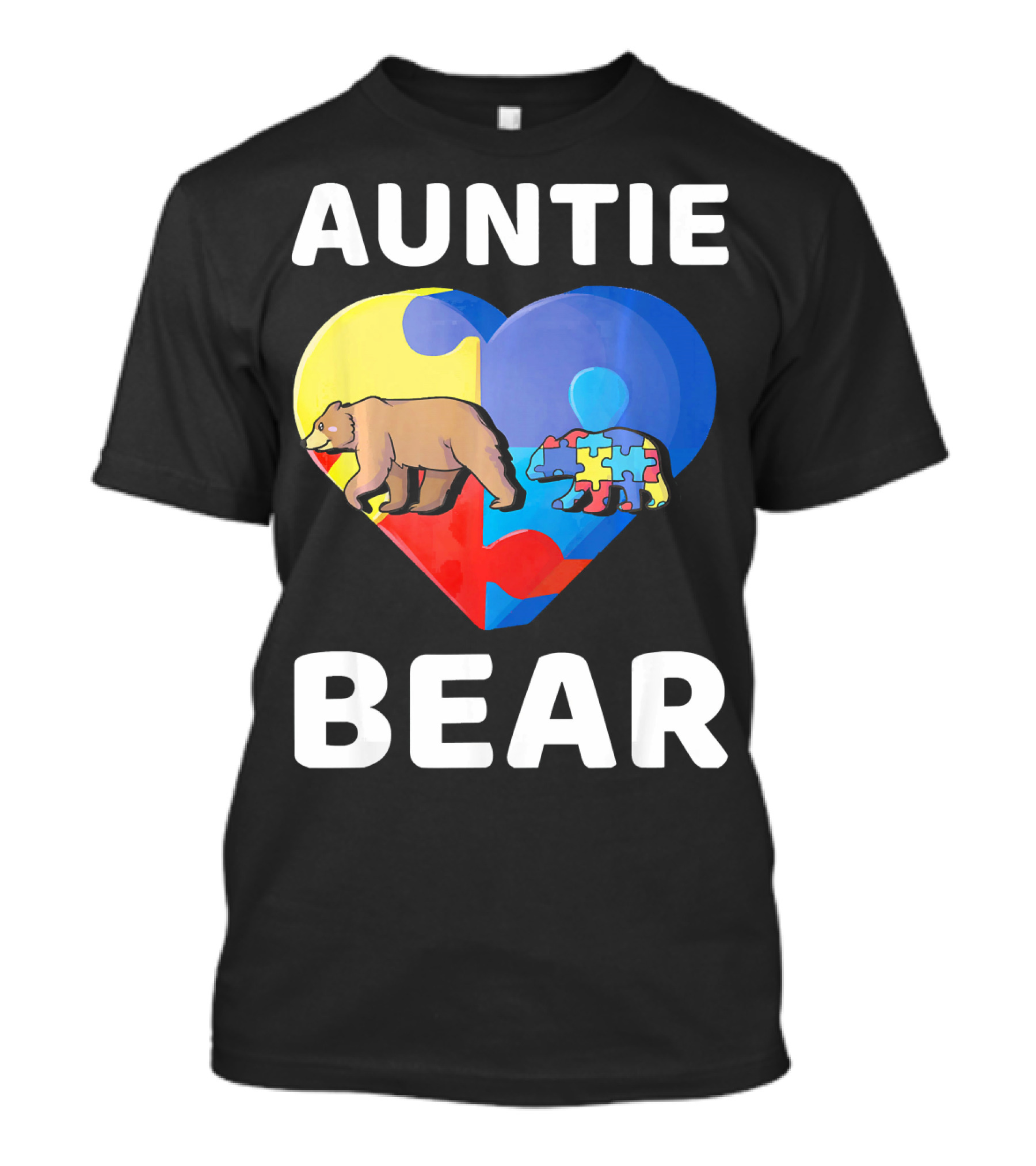 Auntie Bear Heart Puzzle Autism Awareness T-Shirt
