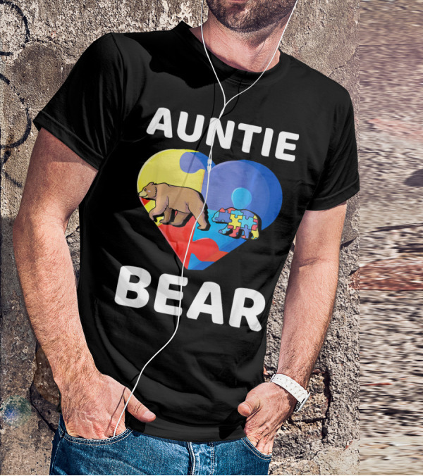 Auntie Bear Heart Puzzle Autism Awareness T-Shirt