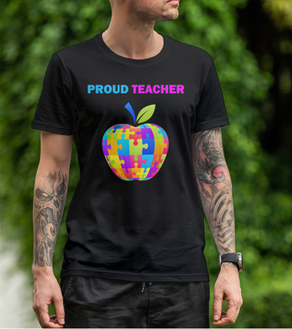 Proud Teacher Autism Awareness Puzzle Apple T-Shirt