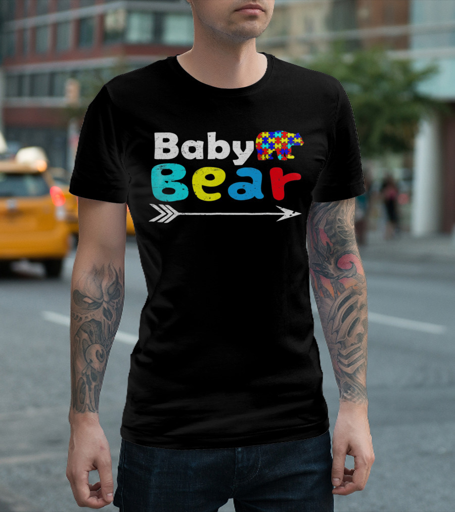 Baby Bear Autism Awareness Puzzle Pattern With Arrow T-Shirt