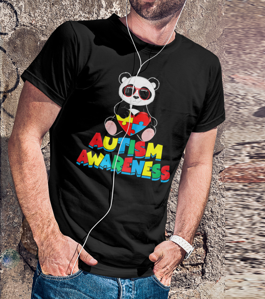 Autism Awareness Funny Panda With Heart-Shaped Puzzle T-Shirt