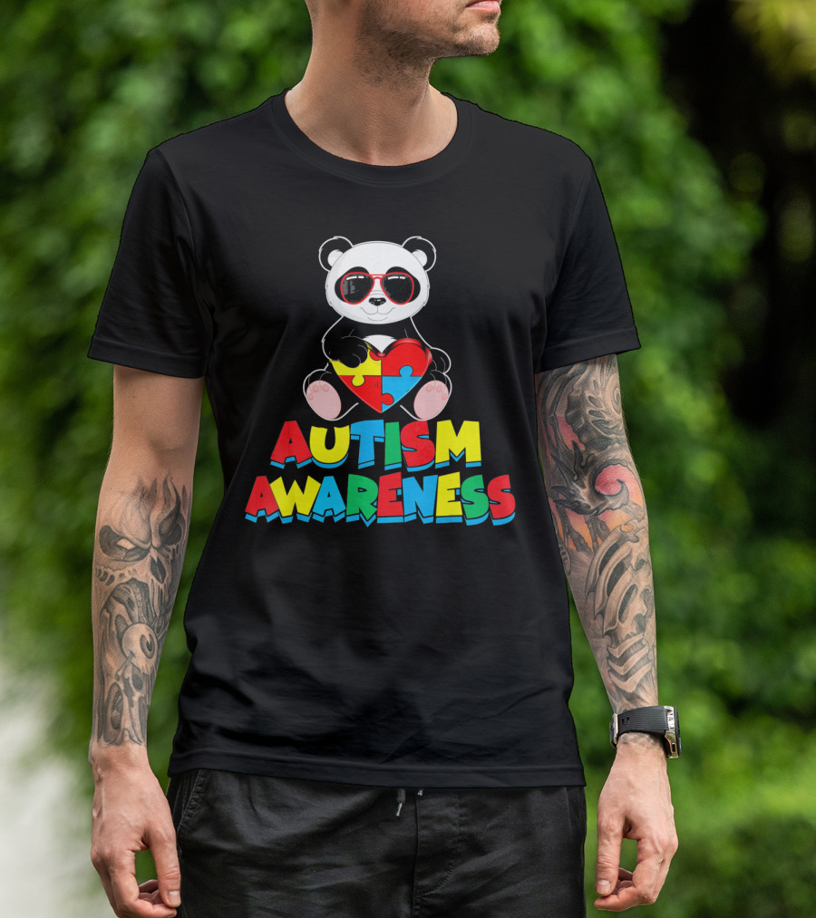 Autism Awareness Funny Panda With Heart-Shaped Puzzle T-Shirt