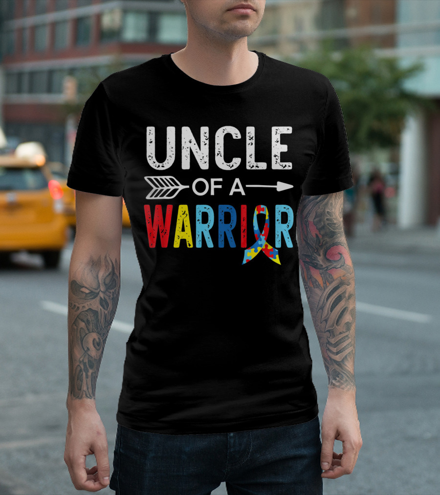 Uncle Of A Warrior Puzzle Ribbon Autism Awareness T-Shirt