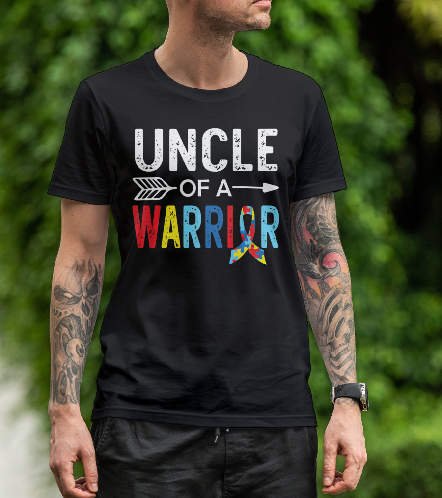 Uncle Of A Warrior Puzzle Ribbon Autism Awareness T-Shirt