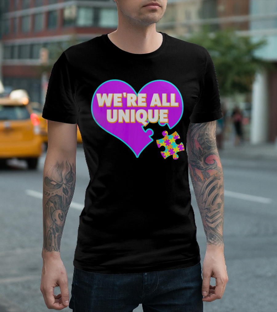 We're All Unique Autism Awareness Puzzle Heart T-Shirt