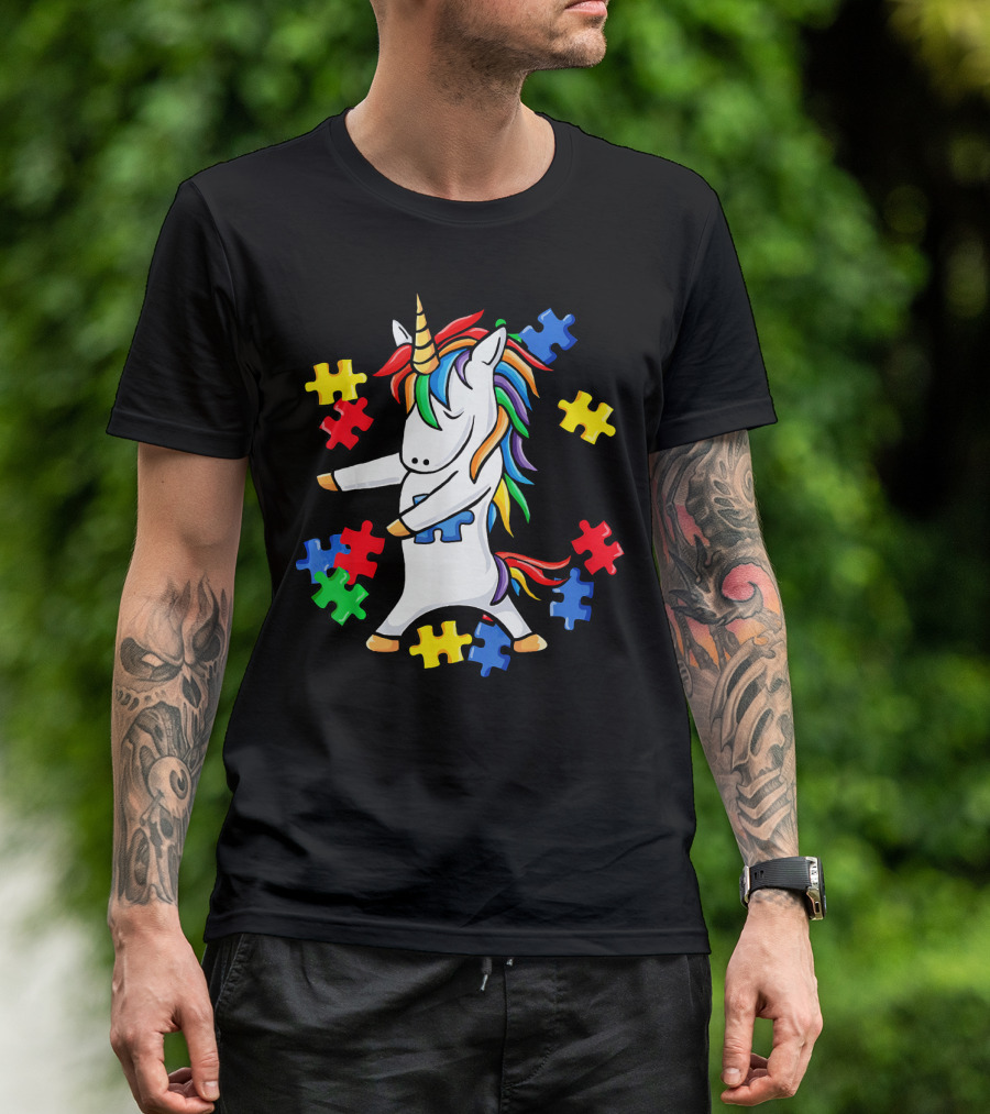 Autism Awareness Unicorn Puzzle Pieces Floss Dance T-Shirt