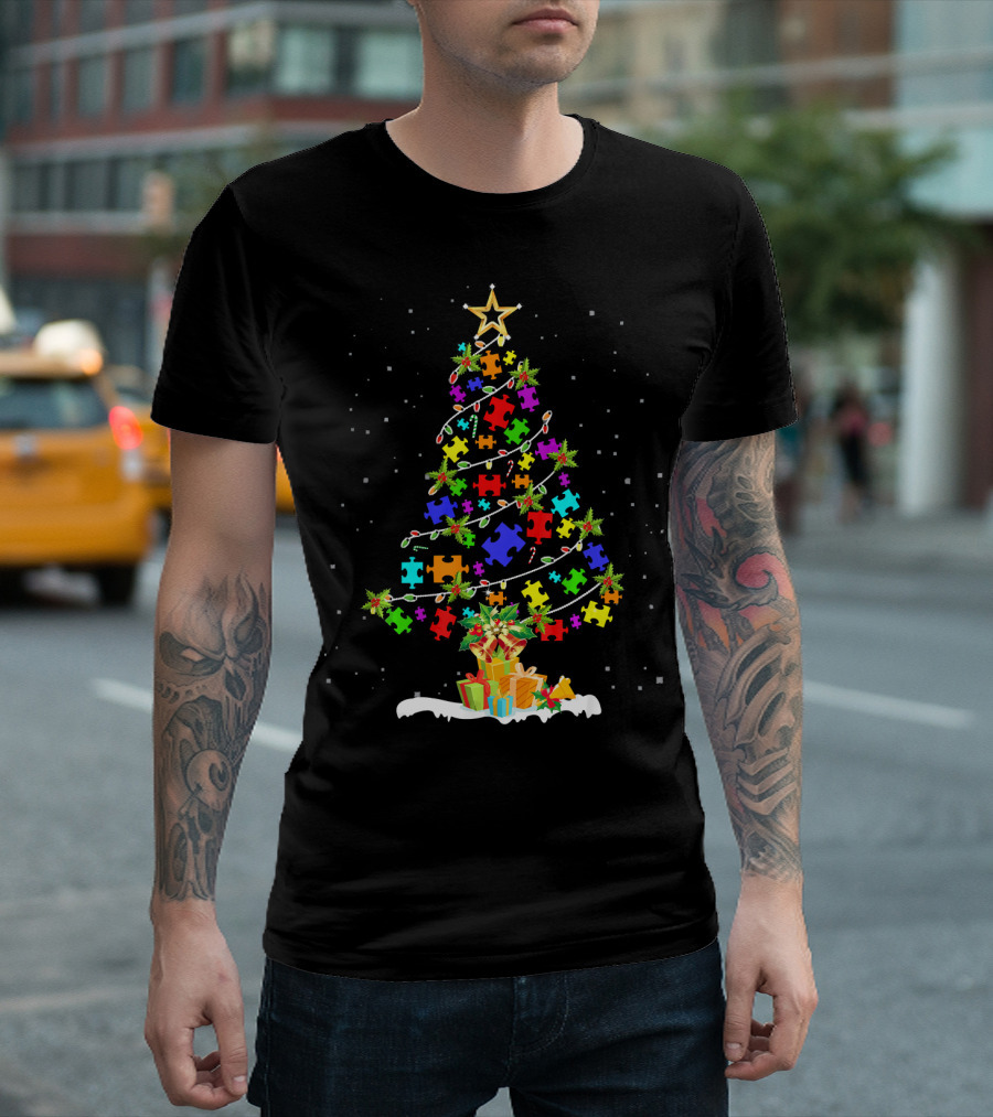 Autism Puzzle Christmas Tree Awareness Holiday T-Shirt